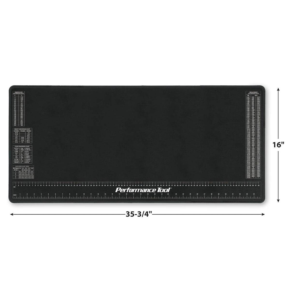 Performance Tool W88977 Estera de Neopreno con Regla y Tablas de Referencia, Resistente a Productos químicos, 16 Pulgadas x 35.75 Pulgadas, Protege la Superficie de Trabajo de solventes y aceites