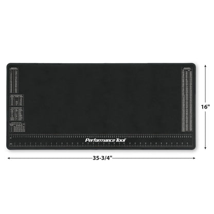 Performance Tool W88977 Estera de Neopreno con Regla y Tablas de Referencia, Resistente a Productos químicos, 16 Pulgadas x 35.75 Pulgadas, Protege la Superficie de Trabajo de solventes y aceites