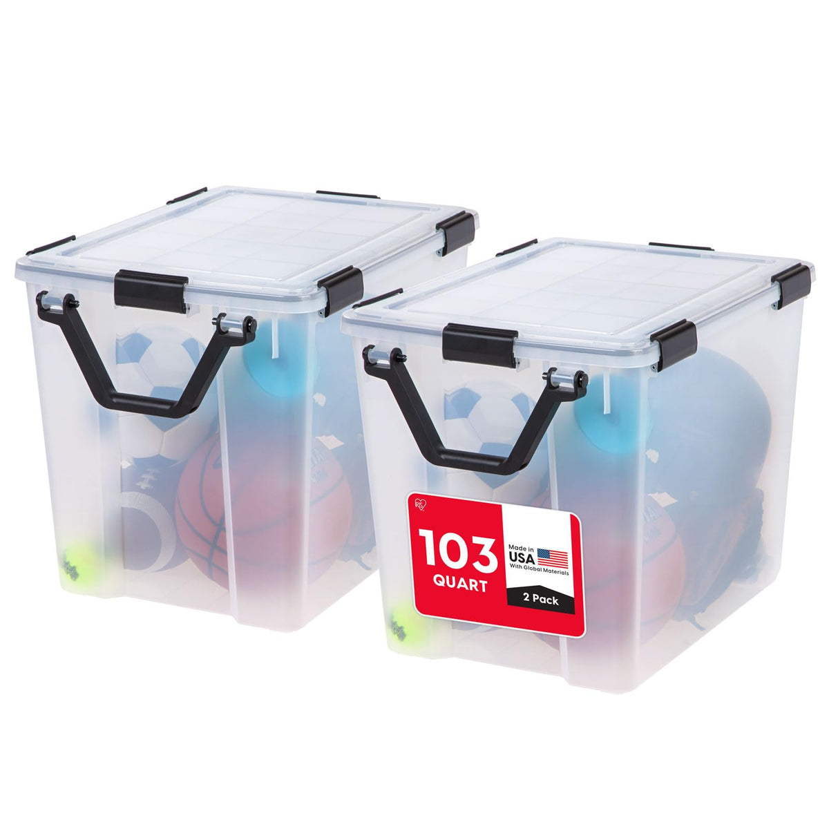 IRIS USA WeatherPro - Contenedores de almacenamiento de 103 cuartos con tapas, paquete de 2, caja de juntas de plástico sin BPA con cierre y sello hermético, tina apilable encajable, - Tapa de cierre