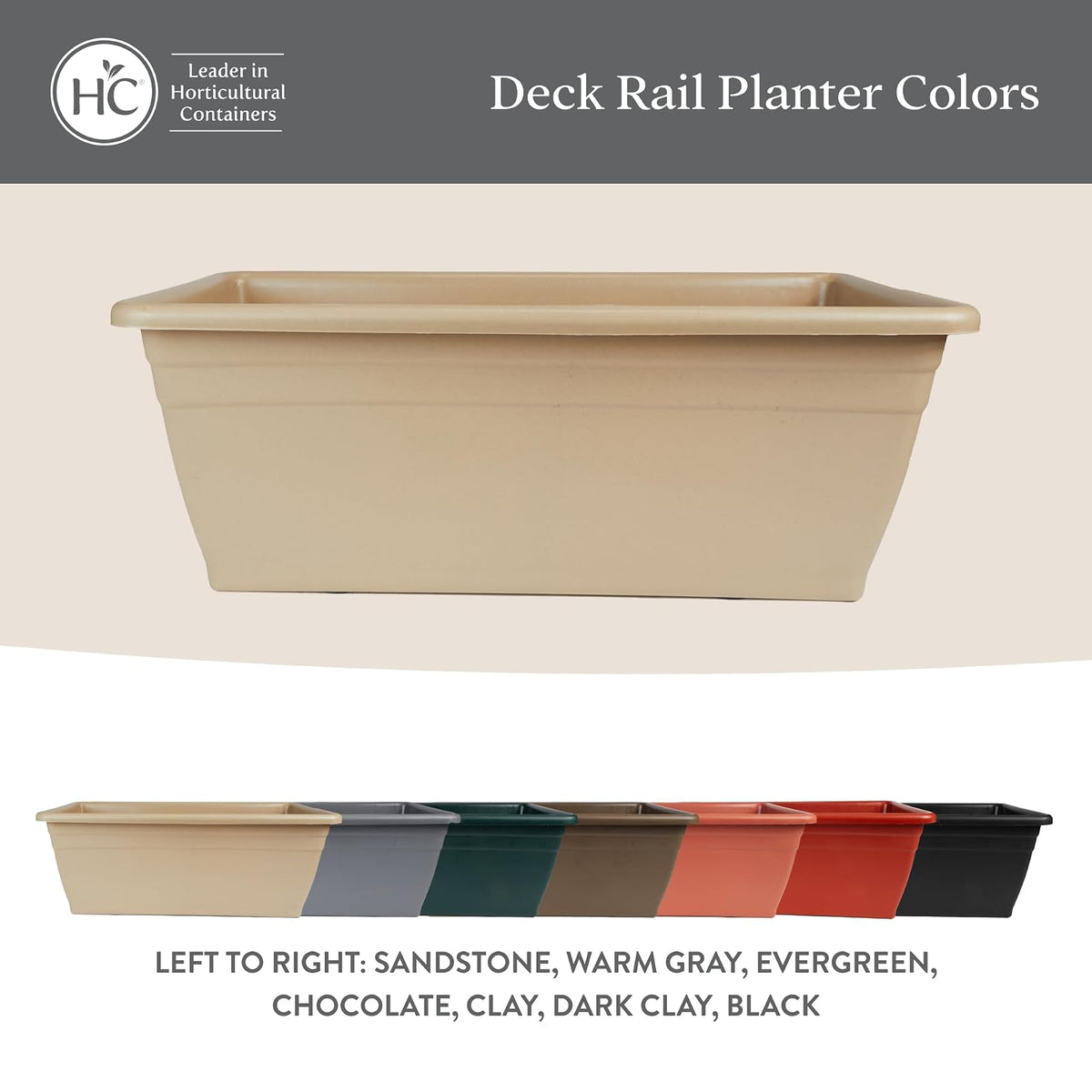 The HC Companies - Caja para macetas de 24 pulgadas con tapón de drenaje, macetas ligeras de plástico resistente a los rayos UV, 1 paquete de caja de flores para jardín, patio, balcón y cerca, gris