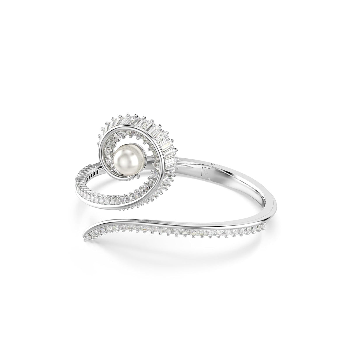 Swarovski Brazalete ariana grande x, crystal pearl, talla baguette, blanco, baño de rodio