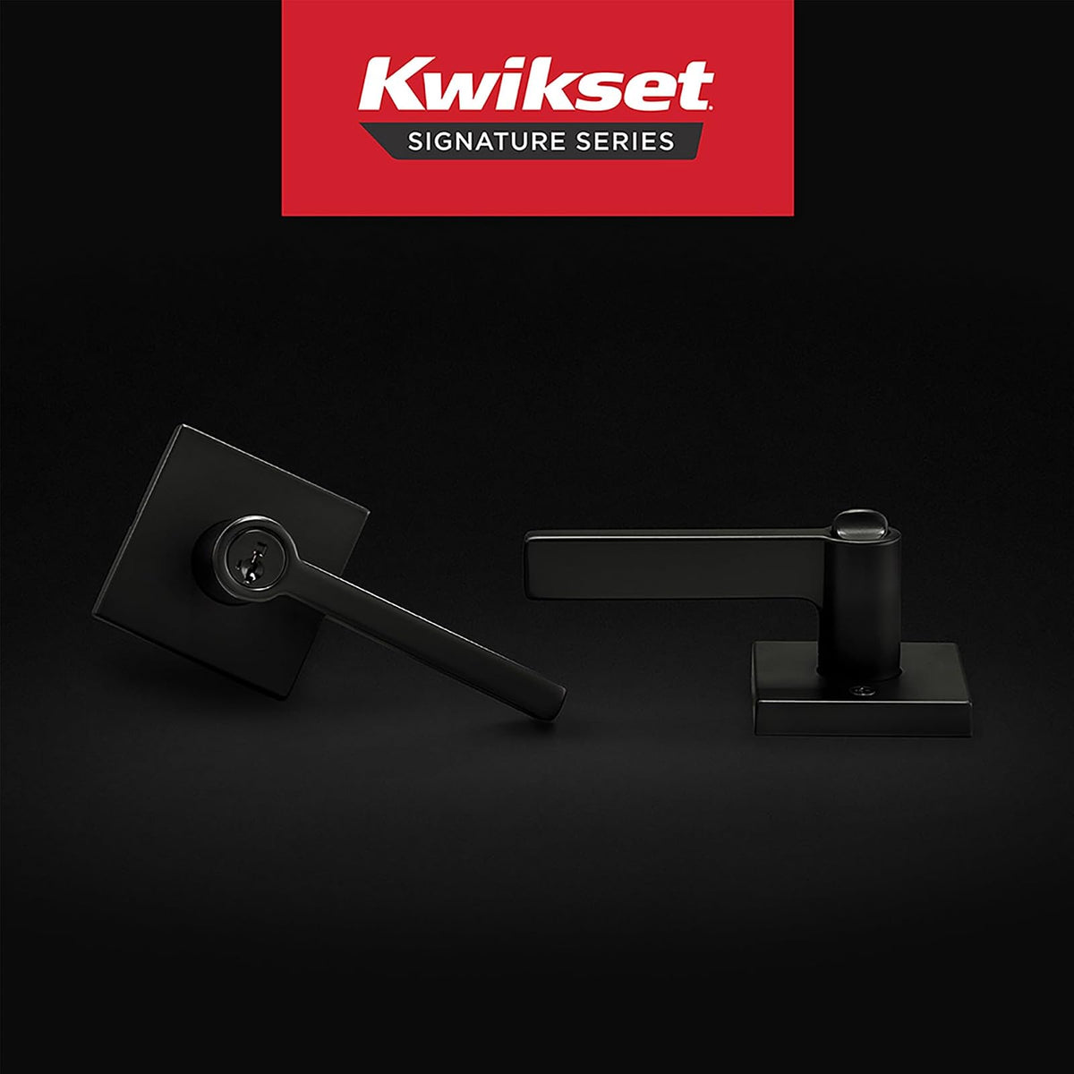 Kwikset Halifax - Manija de puerta de entrada con cerradura y llave, palanca reversible con llave segura, exterior, para entrada frontal y dormitorios, negro mate, resistente a las púas Smartkey Rekey