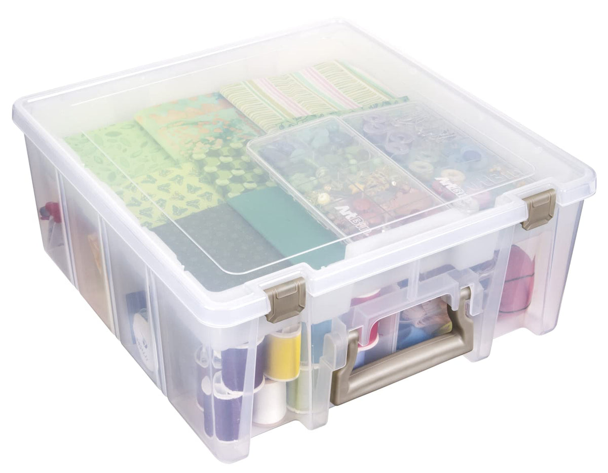 ArtBin 6899AZ Super Satchel Doble Profundo con Bandeja elevable, Organizador portátil de Artes y Manualidades con divisores extraíbles, Transparente