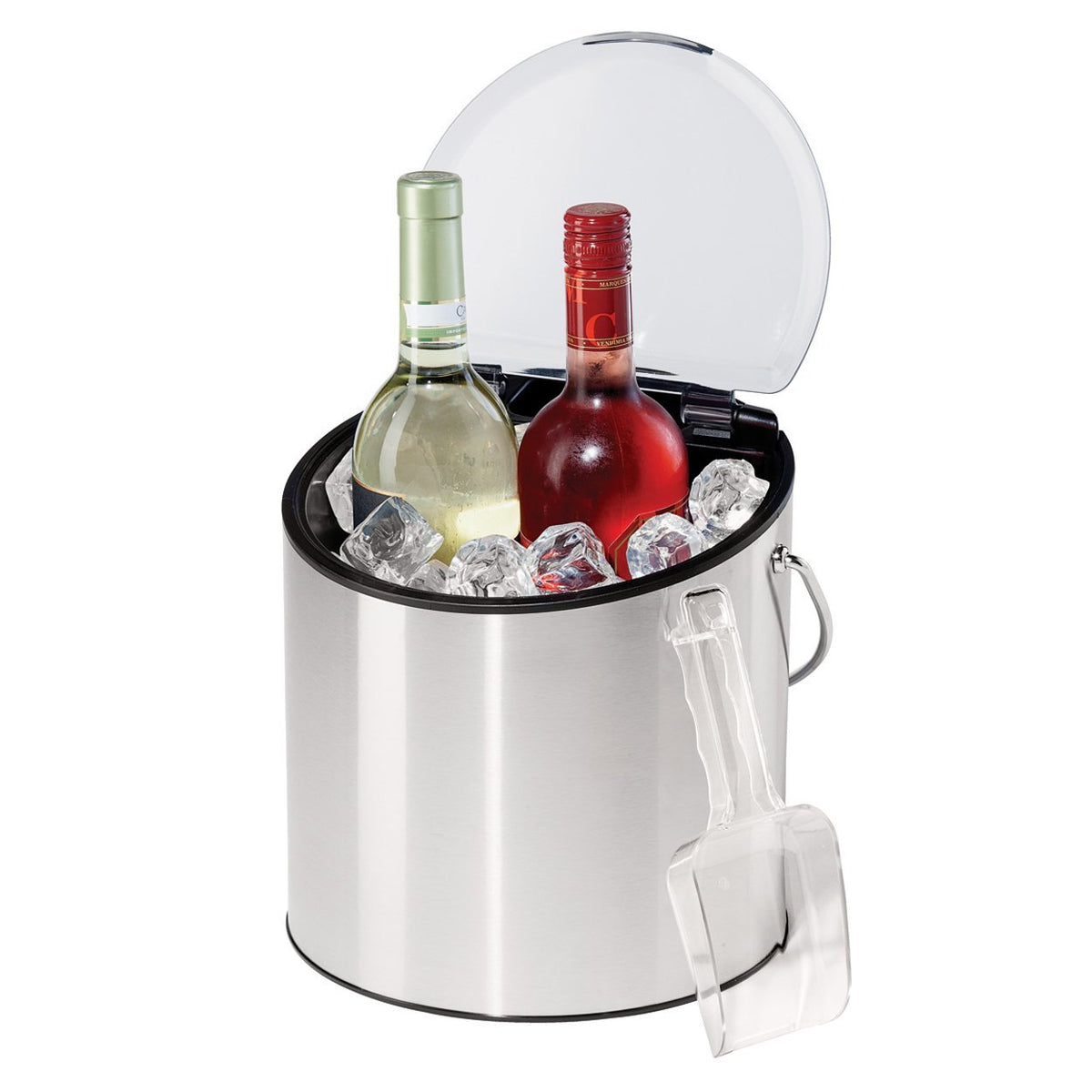 Oggi 7440 Stainless Steel Ice and Wine Bucket with Flip Top Lid and Ice Scoop, Holds 2 Bottles
