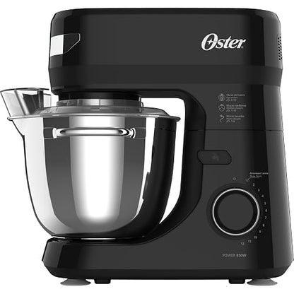 Oster Batidora Planetaria 850 W con 12 Velocidades y Tazón de 4 L | Mezclas homogéneas con cuchilla Quad de acero inoxidable, incluye 4 accesorios, negro, FPSTSMPL2B