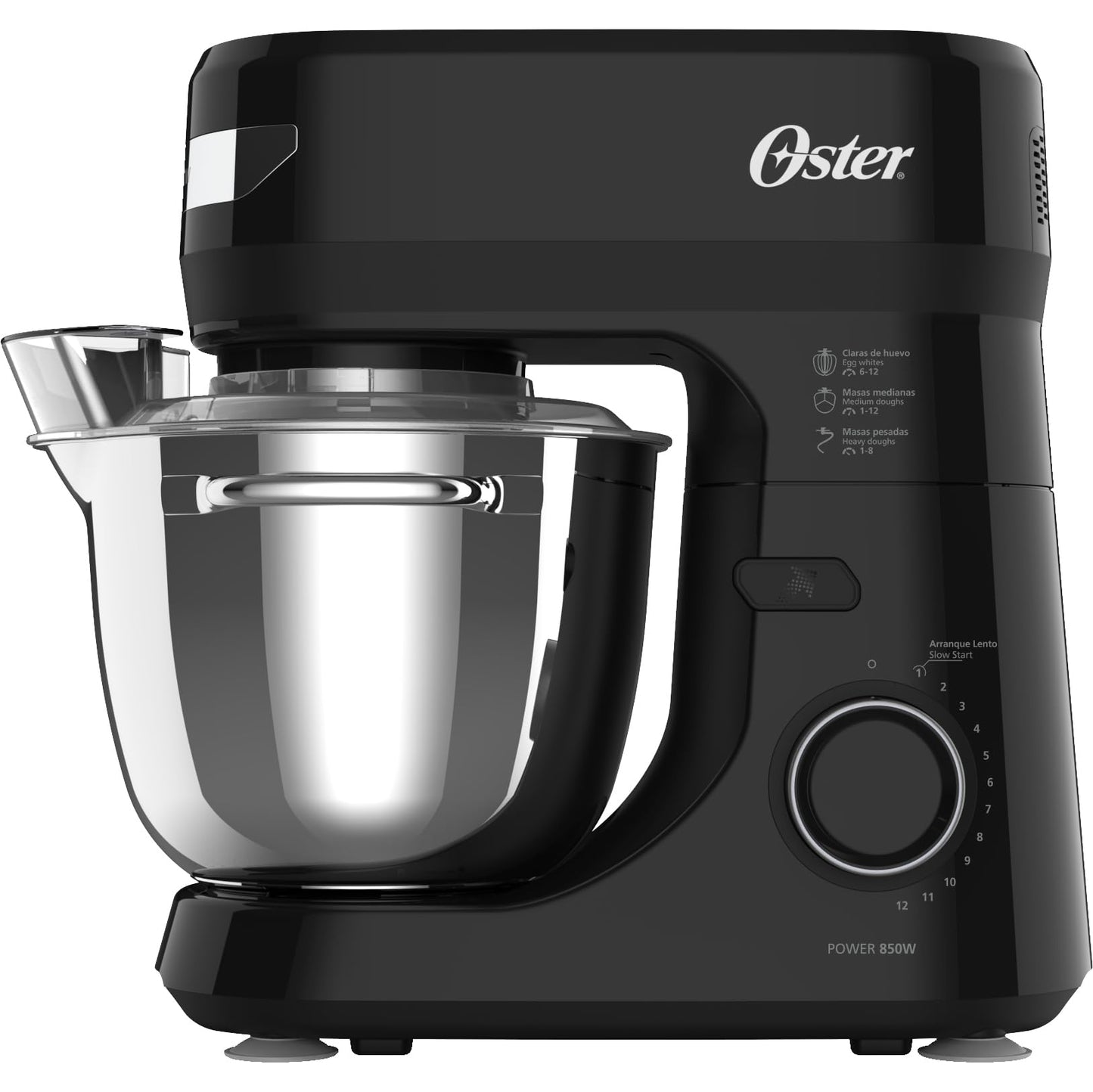 Oster Batidora Planetaria, 12 velocidades, Tazón de Acero Inoxidable, Capacidad de 4 lt, Incluye 4 Accesorios, 850 W, Negro, FPSTSMPL2B