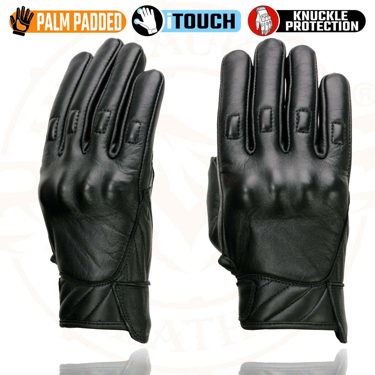 Milwaukee Leather Guantes de Motocicleta de Piel con Nudillos de Gel para Pantalla Táctil, Negro, 4XL, MG7501-BLK-4X
