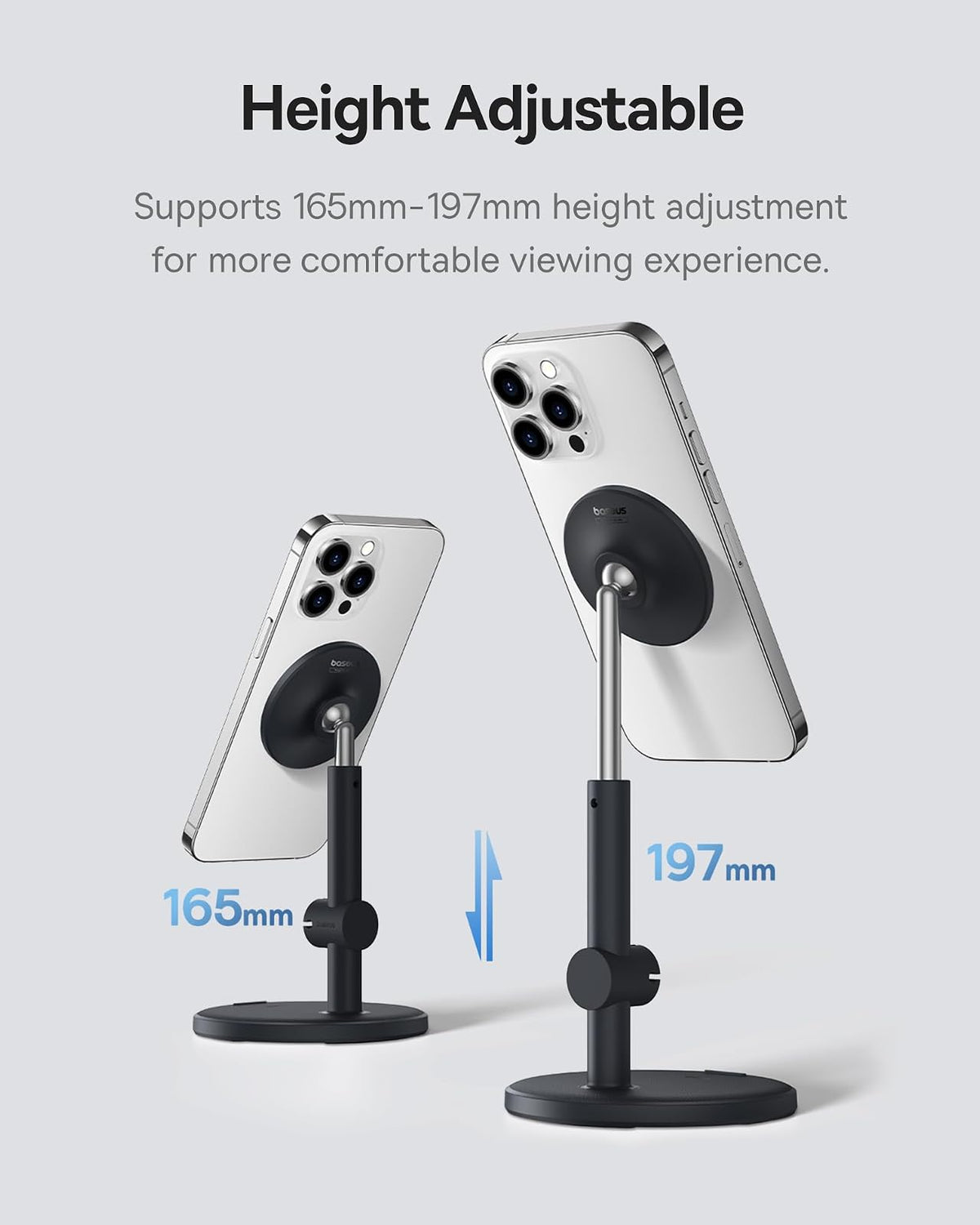 Baseus MagPro Soporte Magnético para Teléfono Ajustable de 16.5 a 19.7cm para Escritorio, Ángulo de Visión 360°, Negro