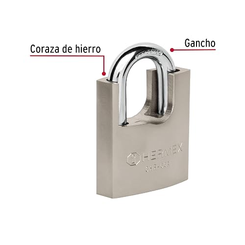Hermex CHR-60A, Candado de hierro con coraza, 60 mm, llave anti-ganzúa