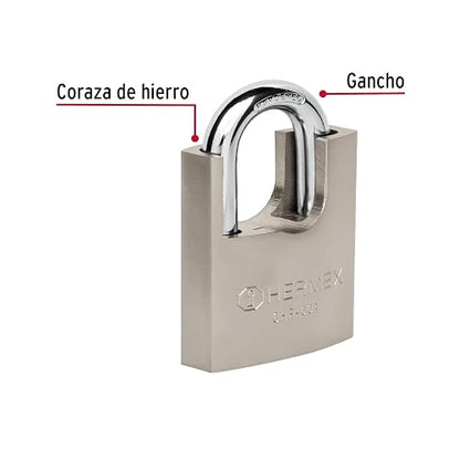 Hermex CHR-60A, Candado de hierro con coraza, 60 mm, llave anti-ganzúa