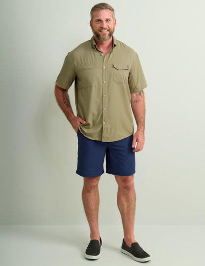 HUK Tide Point - Camisa de Manga Corta con Botones para Hombre Camisa Abotonada para para Hombre