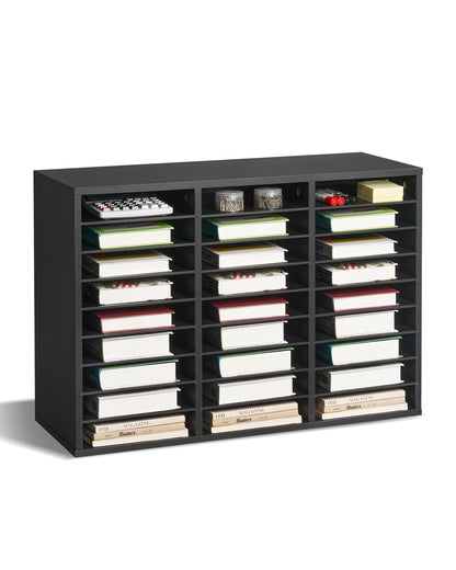 VEVOR Organizador de literatura, 27 compartimentos, buzón de oficina con estantes extraíbles, clasificador de buzones de madera, tablero de partículas, oficina, hogar, aula, clasificador de archivos - 11.69 x 31.5 x 21.65 inches - Negro