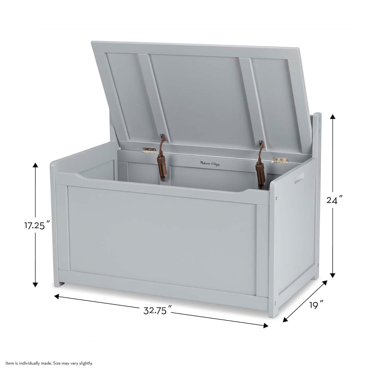 Melissa & Doug Baúl de Madera para Juguetes, Baúl de Madera Resistente, 2.3 Metros Cúbicos de Almacenamiento, Fácil de Armar, Color Gris