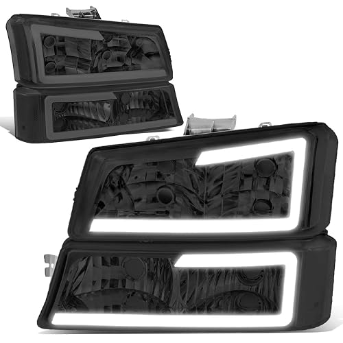 DNA Motoring Juego de Faros Delanteros 3D LED DRL con Lentes Ahumados para Chevrolet Silverado 2003-2007, Ahumado, HL-LB-CSIL03-SM-CL1