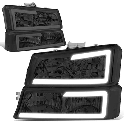DNA Motoring Juego de Faros Delanteros 3D LED DRL con Lentes Ahumados para Chevrolet Silverado 2003-2007, Ahumado, HL-LB-CSIL03-SM-CL1