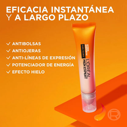 L'Oreal Paris Roll On Crema para Ojos, Men Expert, 10 ml | Fórmula para hombre con efecto hielo, vitamina C y cafeína que Hidrata 24 horas y reduce ojeras en rutinas de día o de noche
