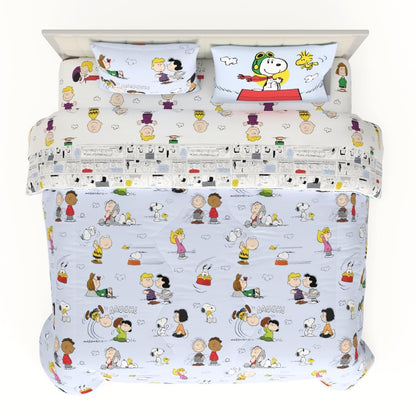 Franco Juego de Edredón y Sábanas Snoopy Microfibra - 7 Piece King Size - Azul claro - Cacahuetes