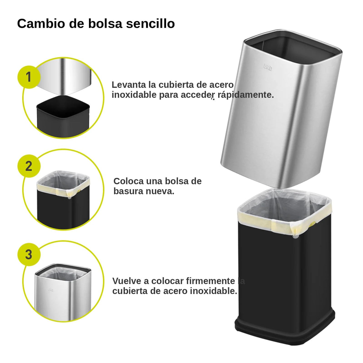 EKO Bote de Basura Abierto 10 L Baño | Apertura superior amplia