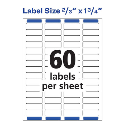 Avery Return Address Labels with Sure Feed for Laser Printers, 2/3" x 1-3/4", 1,500 Labels, Permanent Adhesive (5195), White