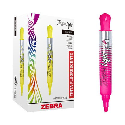 Zebra Resaltador Zazzle Light, Tinta Fosforescente, Caja de 12 - Rosa - Caja 12 Piezas