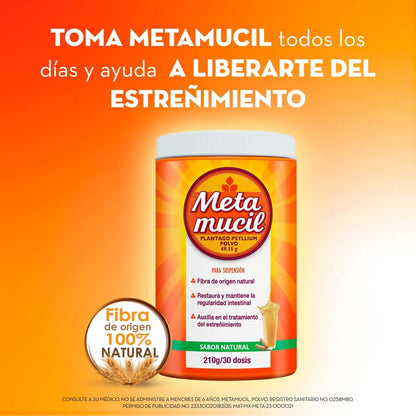 Metamucil Fibra Sabor Natural tarro de 504g 72 dosis