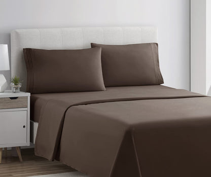 CLARA CLARK Premier 1800 Collection Hoja de Cama Set, Juego de sábanas 4 Piezas, Chocolate Brown, Tamaño King