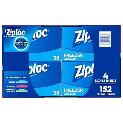 Ziploc Bolsas Reutilizables para Congelar Alimentos, 152 Bolsas de Tamaño Grande.