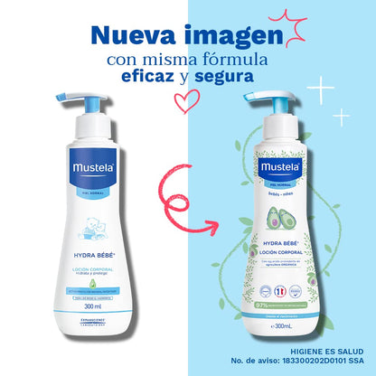 Mustela Hydrabebé, Crema Corporal Hidratante para Bebé o Niño con Piel Normal, 300mL + Crema Facial Hidratante para Piel Normal, 40 ml