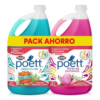 Poett Pack Limpiador Aromatizante Alegra tu día y flores de primavera 2un x 4 lts