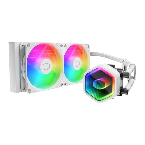 Cooler Master 240 Core II - Enfriador líquido de CPU AIO blanco, bomba doble cámara, Infinity Mirror aRGB, tubo de 400 mm, radiador de 240 mm, ventilador PWM de 120 mm, MLW-D24M-A18PA-RW