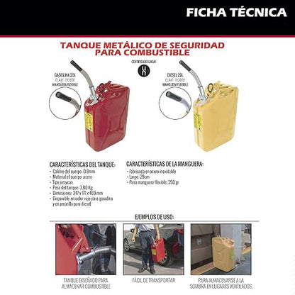 Dogotuls TK3002 Tanque Dogotuls 20L para Diesel, color Amarillo,