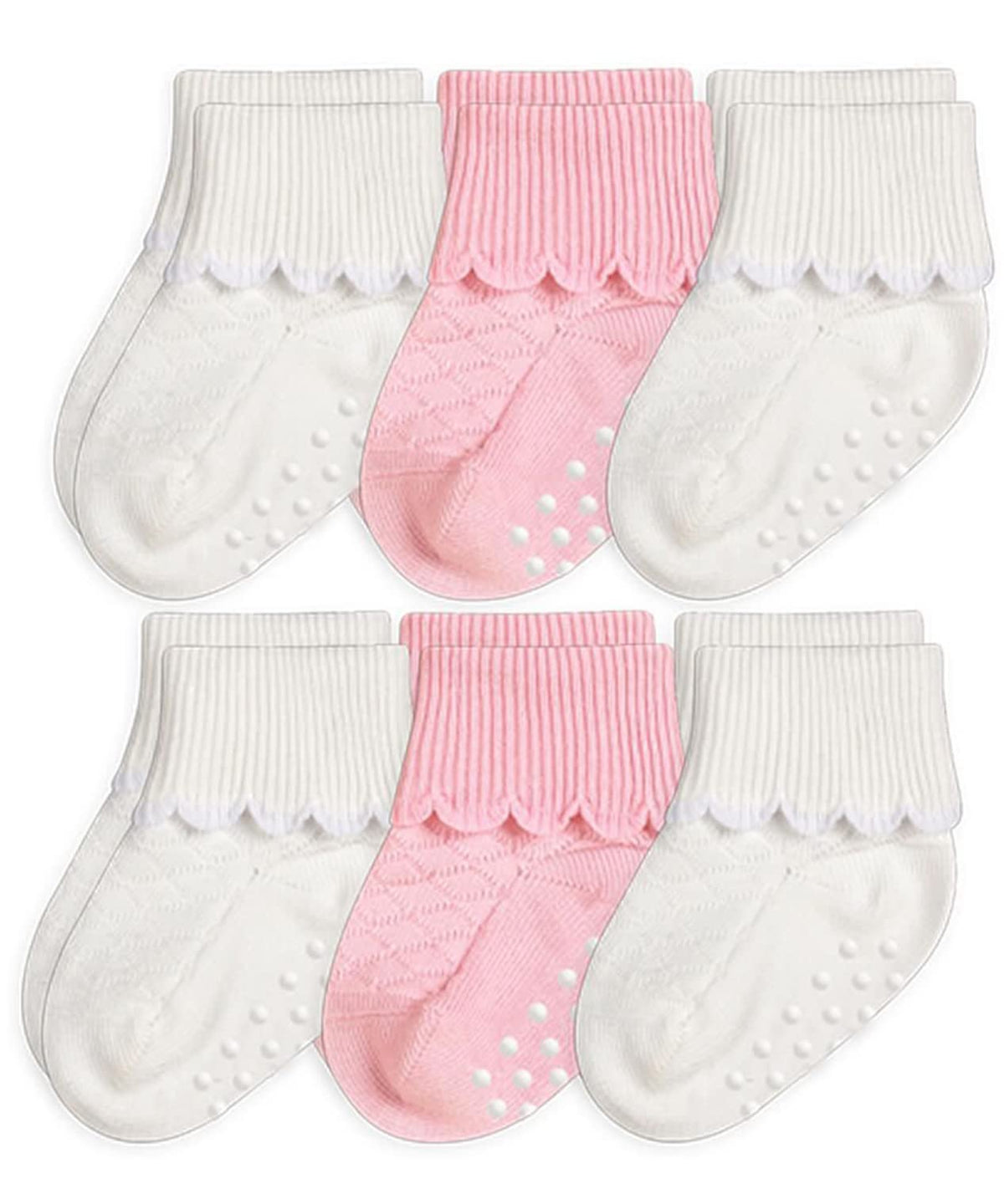 Jefferies Socks Non-skid Scalloped Turn Cuff 6 Pack Calcetines bebés niñas