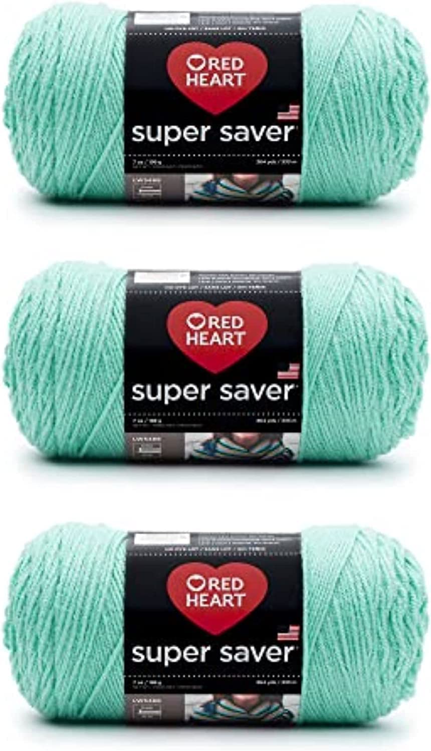 Red Heart Super Saver Estambre Acrílico, Varios Colores - Mar de Aruba - Paquete de 3