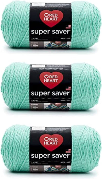 Red Heart Super Saver Estambre Acrílico, Varios Colores - Mar de Aruba - Paquete de 3