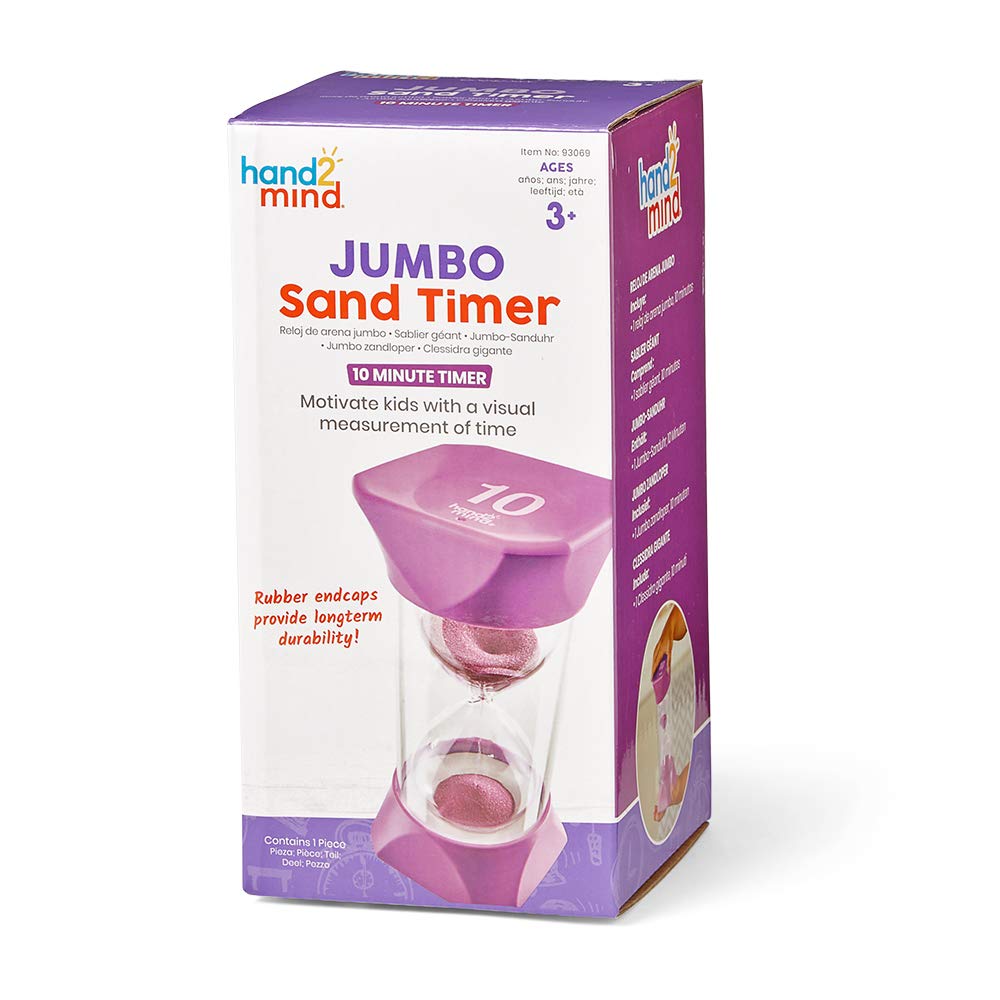 hand2mind Purple Jumbo Sand Timers, 10 Minute Sand Timer, Timer for Kids, Hourglass Sand Timer with Soft Rubber End Caps, Large Sand Timers, Visual Timer, Ten Minute Sand Timer (Set of 1)