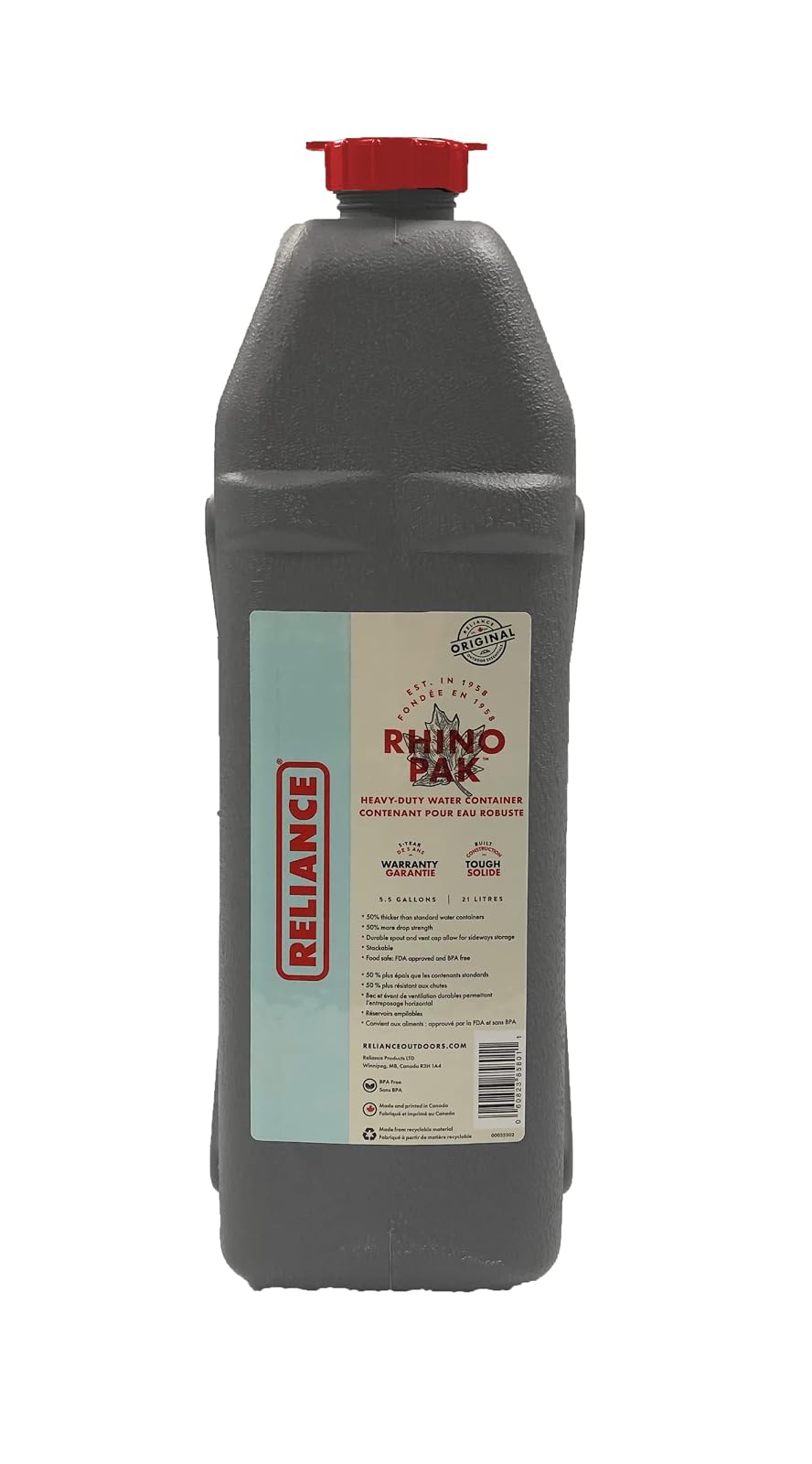 Reliance Rhino Pak BPA-Free 5.5 Gallon Water Storage Container
