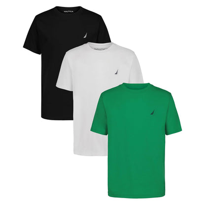 Nautica - Playera de Manga Corta para niño, Cuello Redondo, Suave, cómoda, Ajuste Relajado - 8 - Jelly Bean - Blanco - Negro