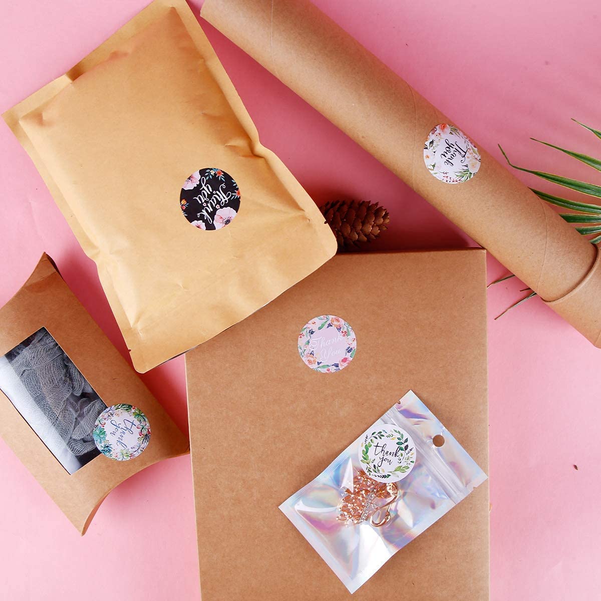 500 Pegatinas de Agradecimiento de 1 Pulgadas, 8 Diseños Florales de Etiquetas Adhesivas de Agradecimiento para Tarjetas de Felicitación, Calcomanías de Agradecimiento para Negocios, Redondas