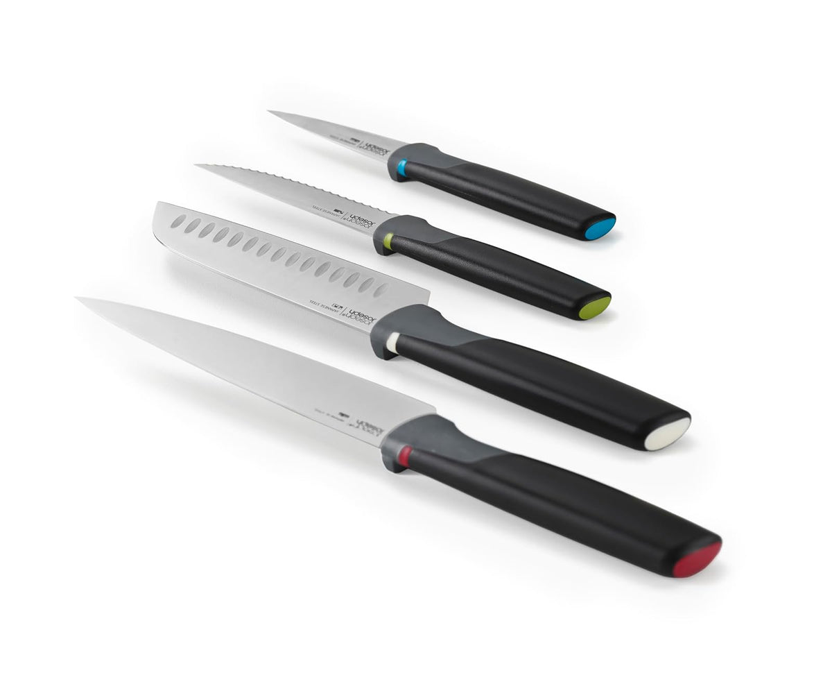 Joseph Joseph Folio Icon, juego de cuchillos y tablas de cortar codificados por colores, estuche delgado para almacenamiento organizado de cocina, grande, plateado