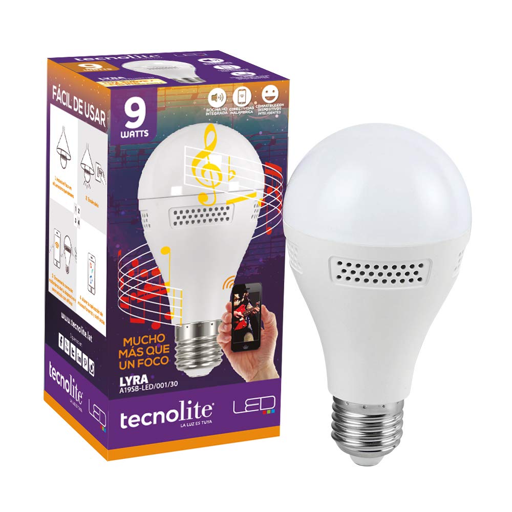 Tecnolite Foco LED con Bocina Integrada, Luz Suave Cálida, Tecnolite A19SB-LED/001/30