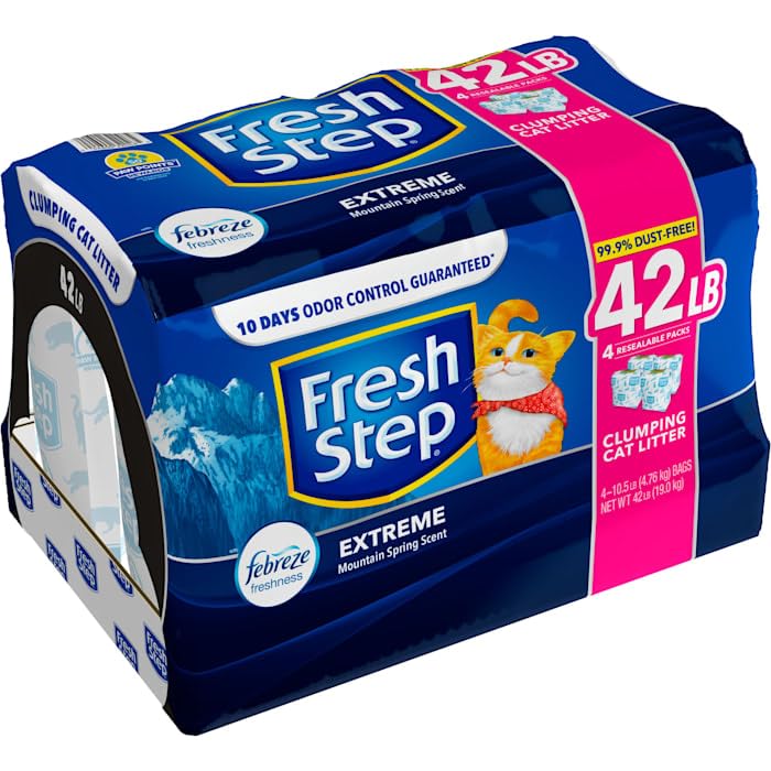 Fresh Step Extreme Scented Litter con el Poder de Febreze. Arena aglutinante para Gatos, Aroma Mountain Spring, 42 Libras (19 kg)