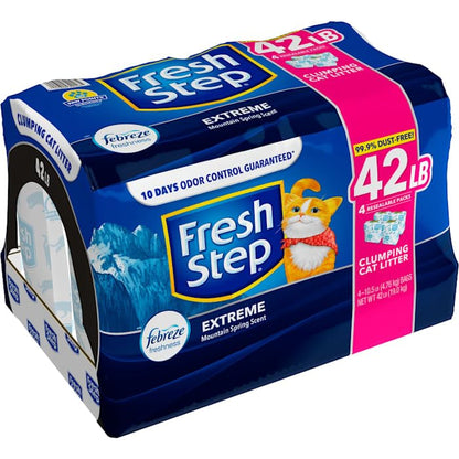 Fresh Step Extreme Scented Litter con el Poder de Febreze. Arena aglutinante para Gatos, Aroma Mountain Spring, 42 Libras (19 kg)