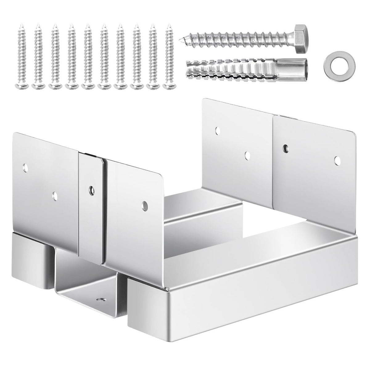 VEVOR Base para Postes, Anclaje para Postes de Hormigón, Acero al Carbono Galvanizado de Alta Resistencia con Separación de 2,54 cm, para Pérgolas de Hormigón y Patios, 144,6 x 141,5 x 80,7 mm
