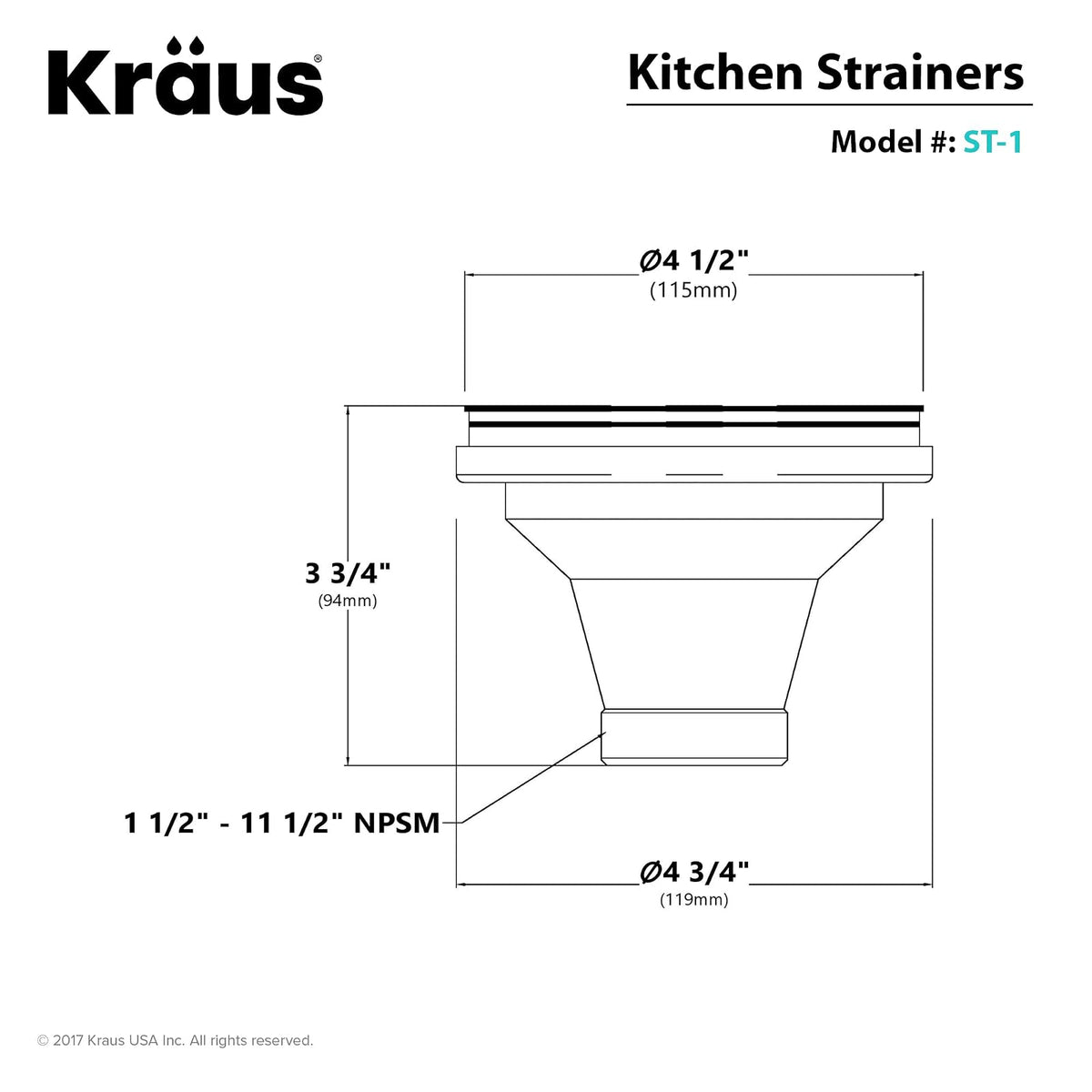 Kraus ST-1 Colador de acero inoxidable, 5 x 5 x 5 pulgadas