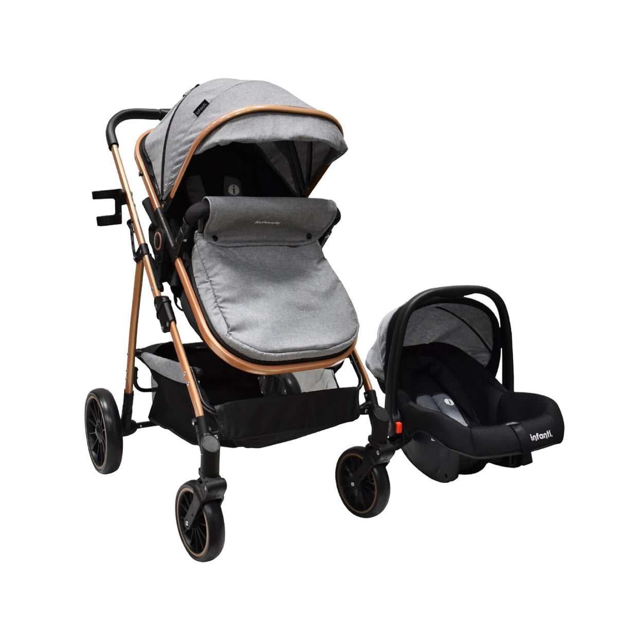 Infanti - Carriola para Bebé WELLY - Tavel System De 0 Meses a 3 Años, Hasta 15 kg - Convertible a Bambineto - Sistema de viaje -Color Gris
