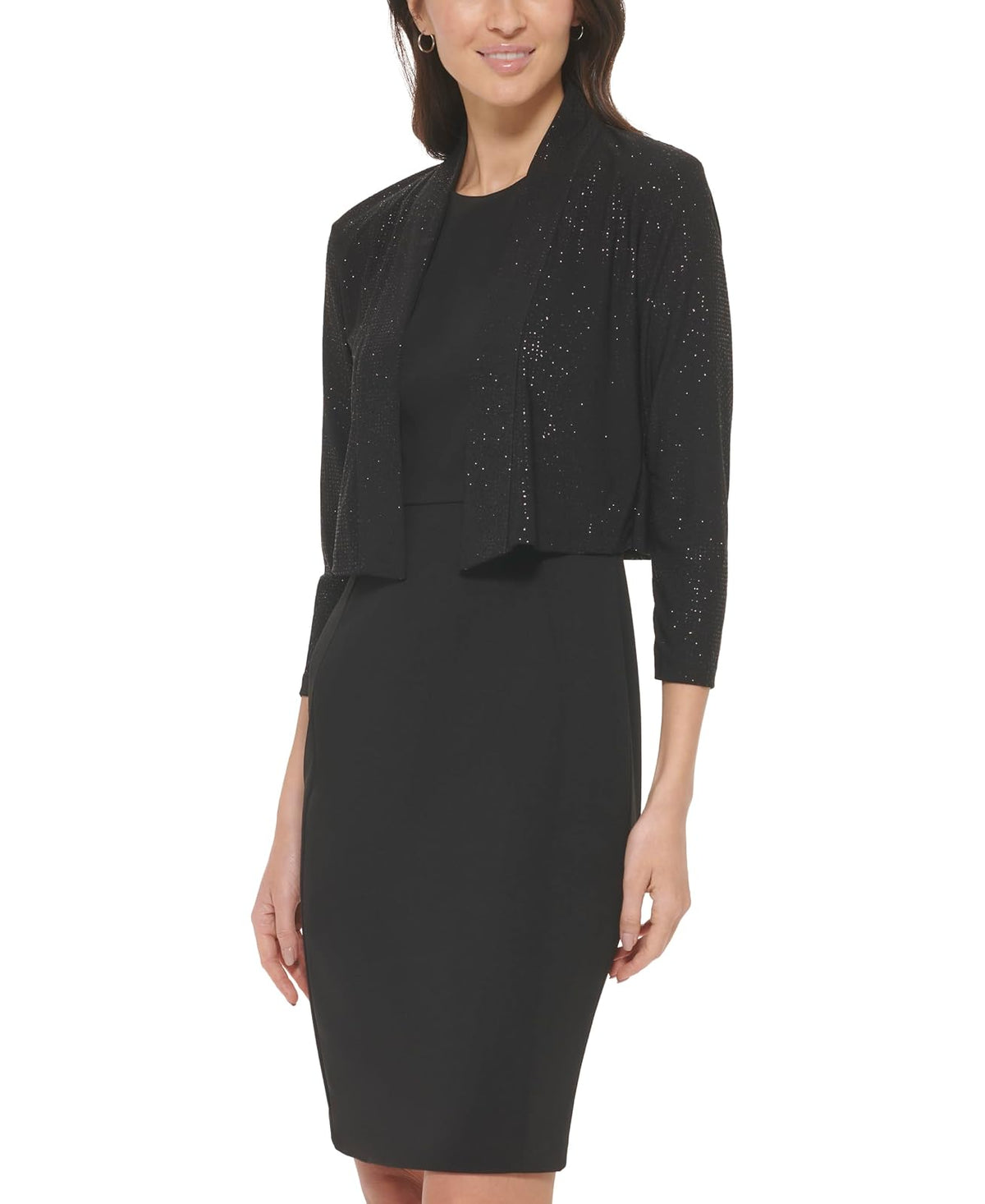 Calvin Klein Three-Quarter-Sleeve Shimmer de la Mujer Shrug, Color