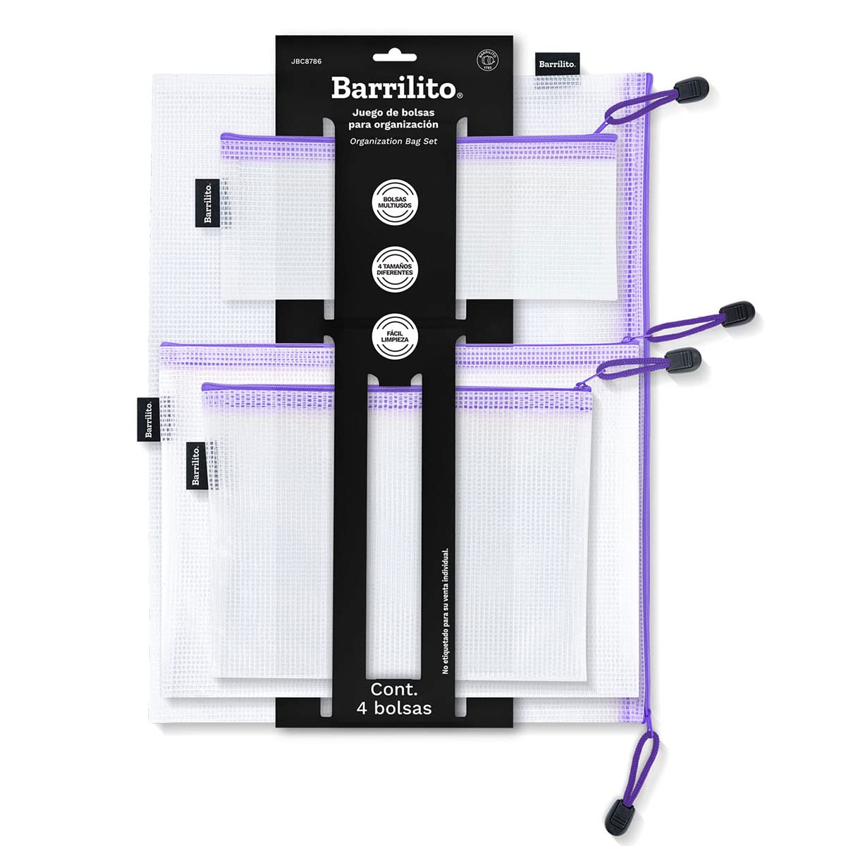 Barrilito Bolsas para organización con cierre, multiusos, juego de 4 bolsas. JBC8786