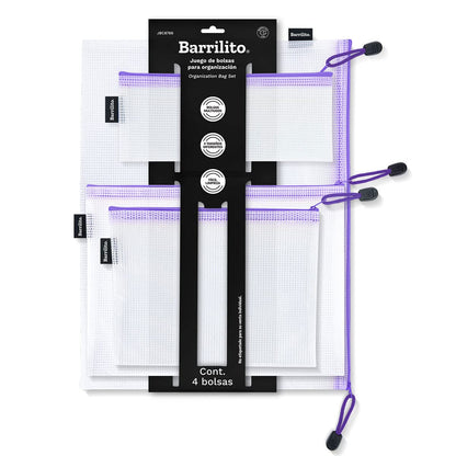 Barrilito Bolsas para organización con cierre, multiusos, juego de 4 bolsas. JBC8786