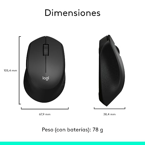 Logitech M280 Mouse Inalámbrico, 2.4 GHz, Nano Receptor USB, Seguimiento Óptico, Resolución 1000 dpi, 3 Botones, Batería de 18 Meses, Compatible con PC, Mac, Laptop, Chromebook - Negro