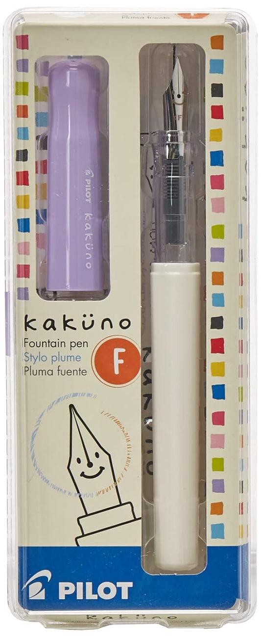 Pilot 90119 Kakuno Pluma Fuente, Tinta Líquida Negro, Punto Fino, Estuche de 1 Pieza, color Barril Blanco/Tapa Morada